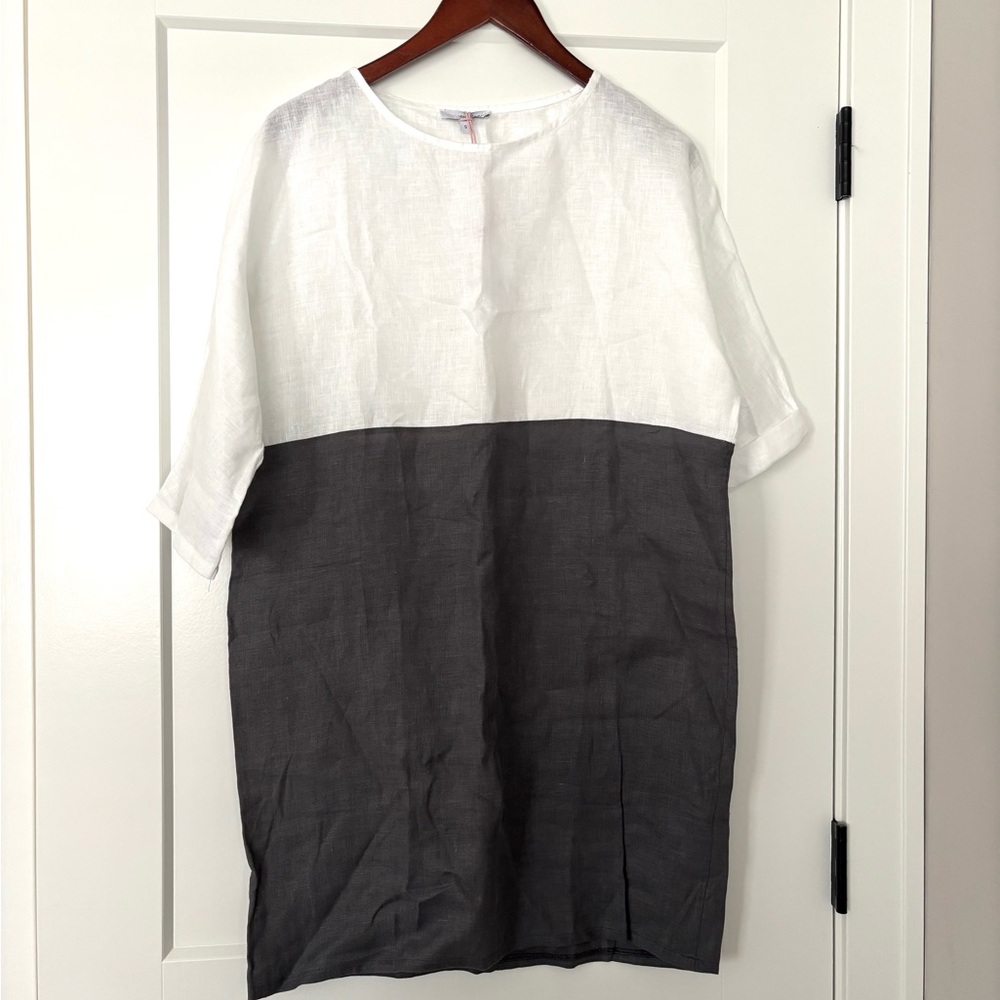 NWT - 100% Linen Vanessa Zani Two-Tone White and Charcoal